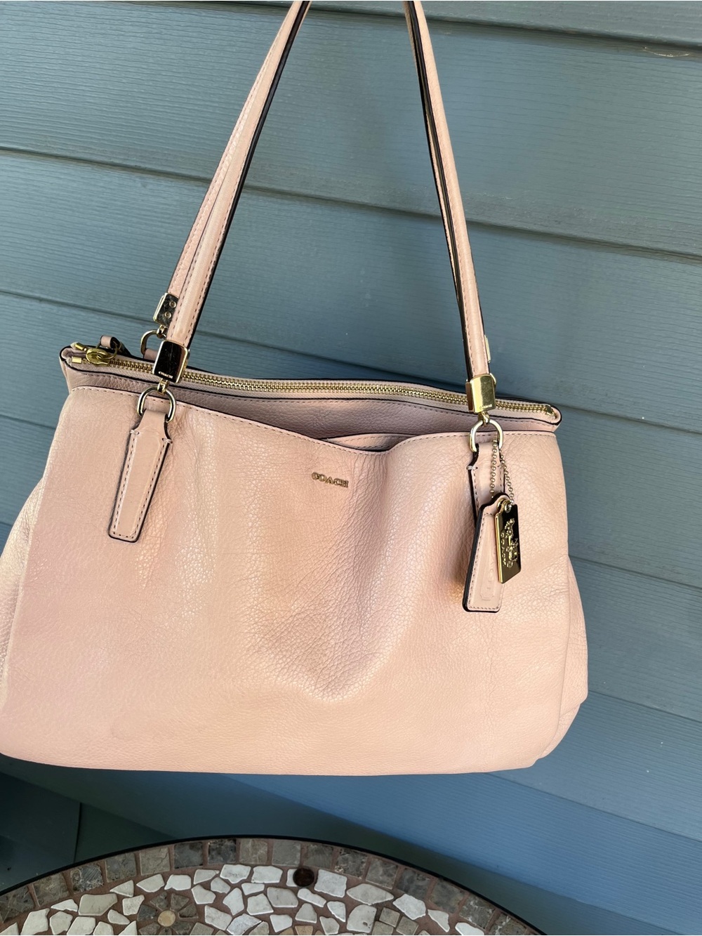 Coach Pink Pebble Leather Shoulder Tote